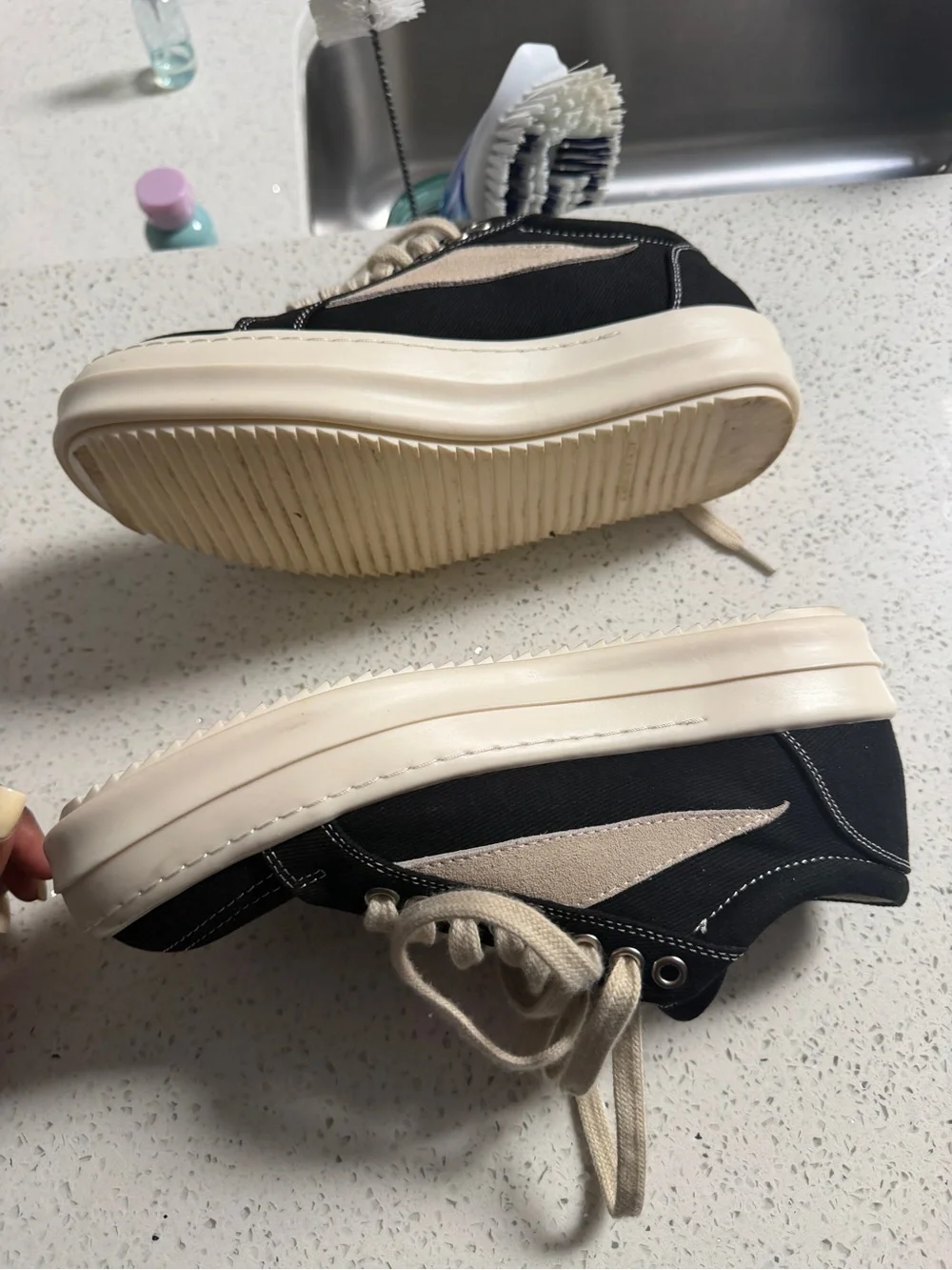 Rick Owens Black Canvas Sneakers with Cream Laces